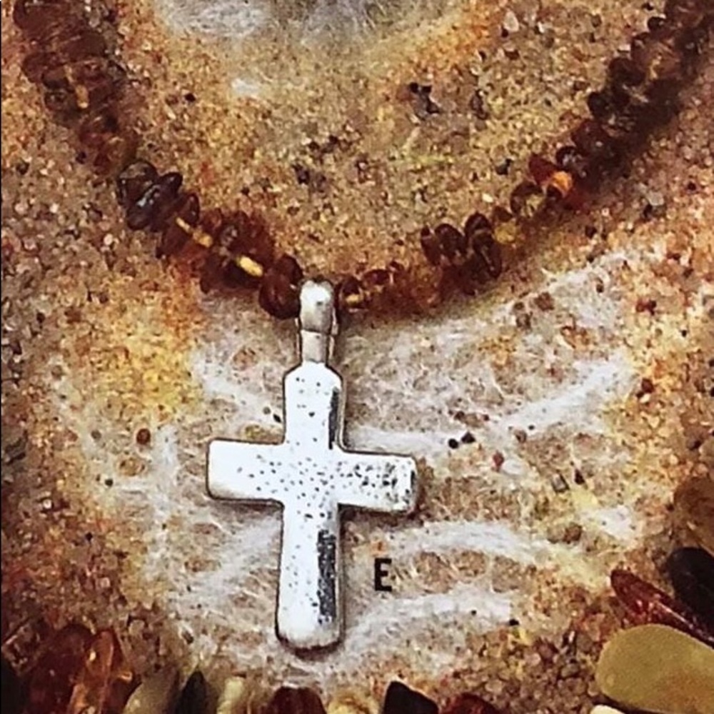 Rare Vintage Silpada Amber Sterling Silver Cross Necklace N0935